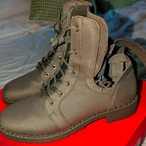 Army green. Open back ankle boots